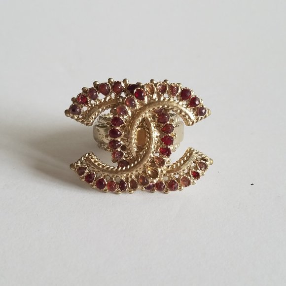 Chanel CC Logo Gold Plated Ring Size 6 - Picture 4 of 11